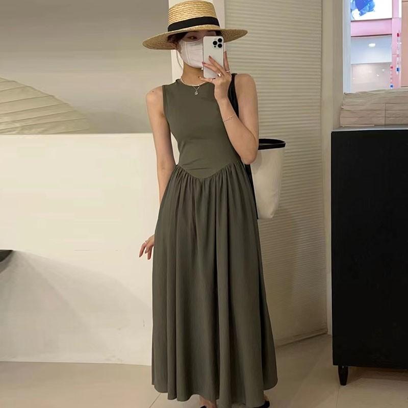 korean sleeveless olive green black maxi dress casual outing Women s Fashion Muslimah Fashion Dresses on Carousell
