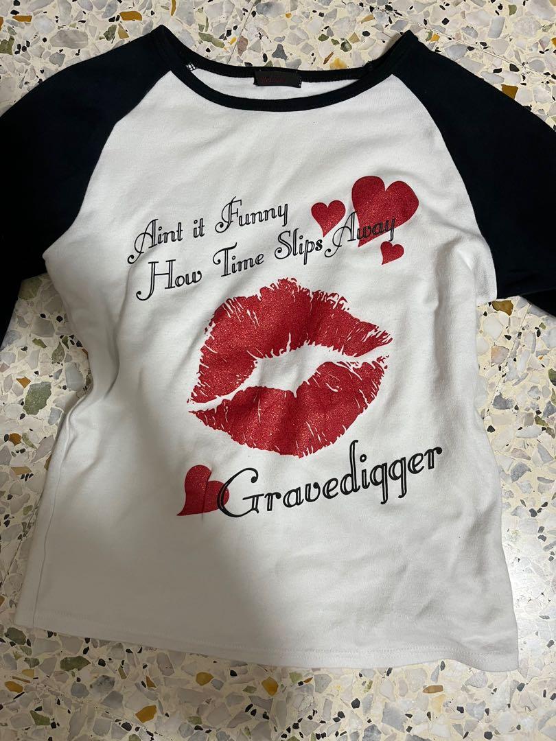 white and red long sleeve graphic tee