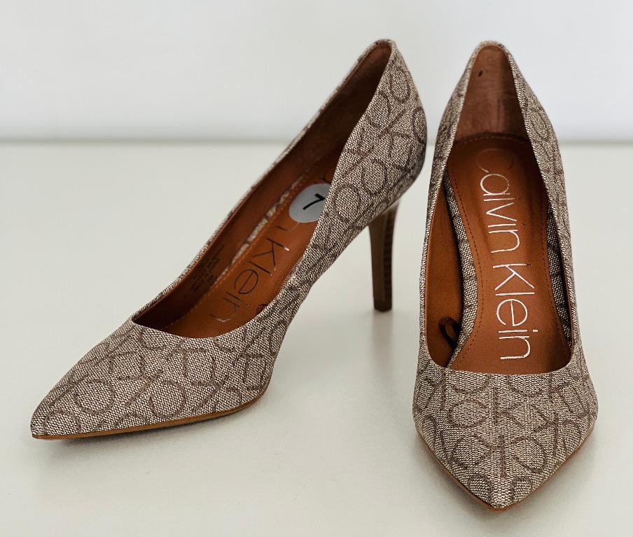 NEW! CALVIN KLEIN CK GIANA ALMOND BROWN HIGH HEELS SANDALS PUMPS SHOES 7 37  $89 SALE, Women's Fashion, Footwear, Heels on Carousell