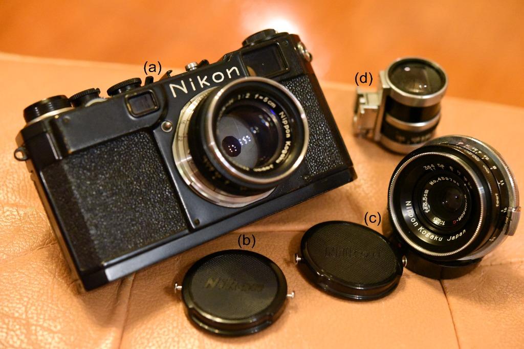 新淨Nikon S2黑機配Nikkor 5cm標頭、3.5cm廣角鏡及原廠外置觀景器, 攝影器材, 相機- Carousell