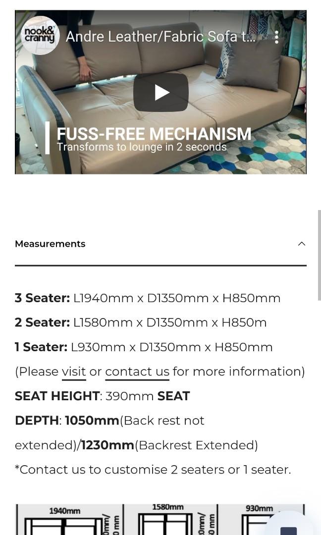 Nook and Cranny Andre Half Leather 2 seater Sofa (custom dark grey