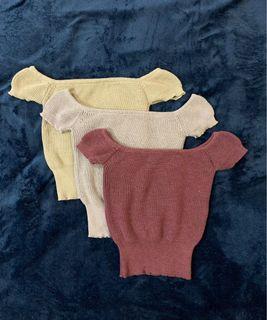 Off shoulder knit crop tops