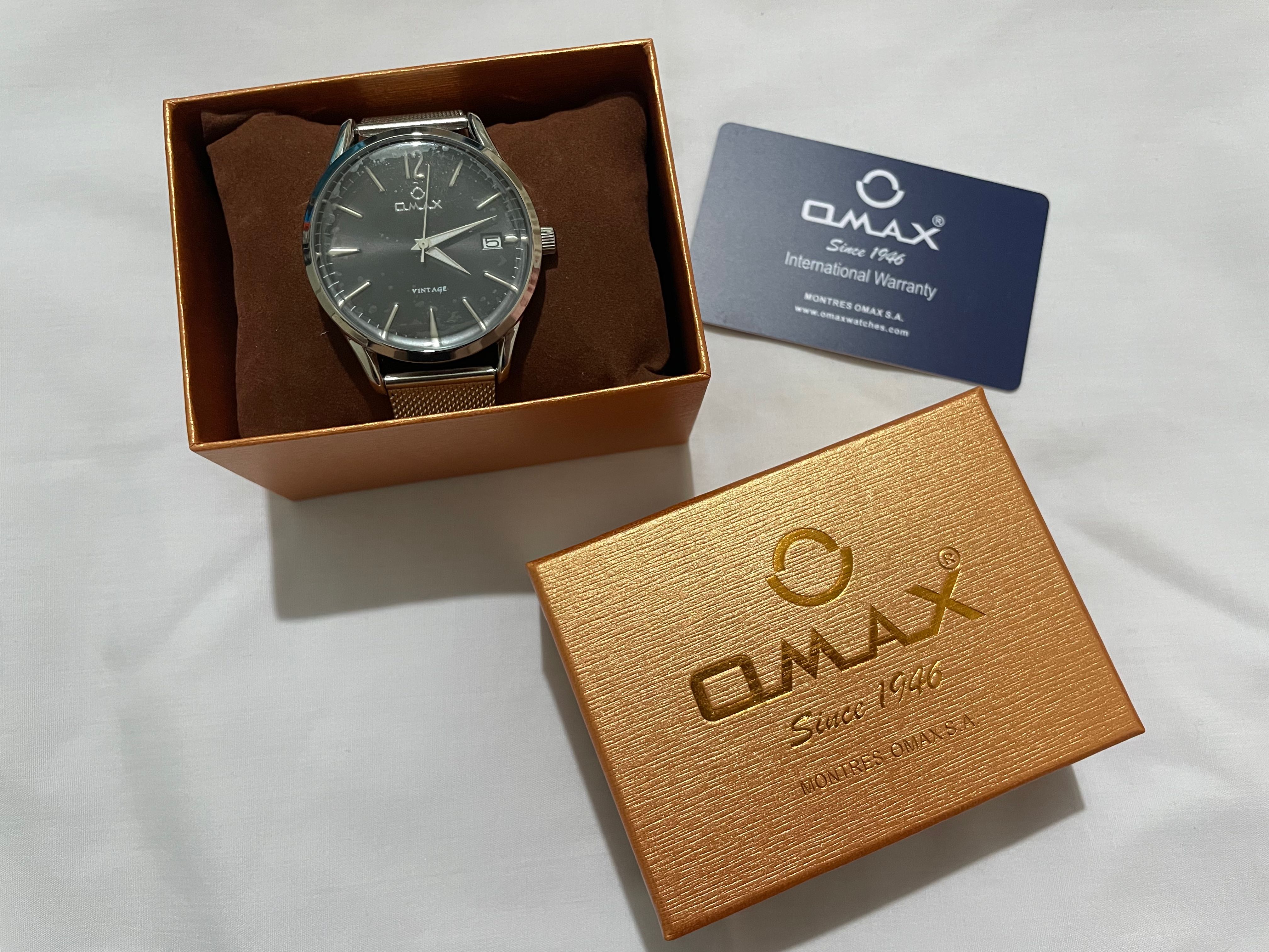 OMAX Japan Movt Stainless Back Stainless Steel Vintage Collection Black Face Silver Body