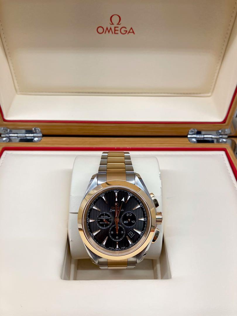 Omega Seamaster Aqua terra (Category: Luxury Watches) located in Makati City. Submitted by itsyourwatches (Listing ID 1168853903, Image 1). Description: Omega Seamaster Aqua terra Chronograph Steel/18k Rose Gold 44mm, Grey Dial Transparent Case Back Co-Axial, Automatic Ref- 231.20.44.50.06.001 Year 2018 Dec -Complete Box and Papers -Checked: Omega Service Center -Under Warranty until December 2023 For Inquiry Please Call: 09561326042.