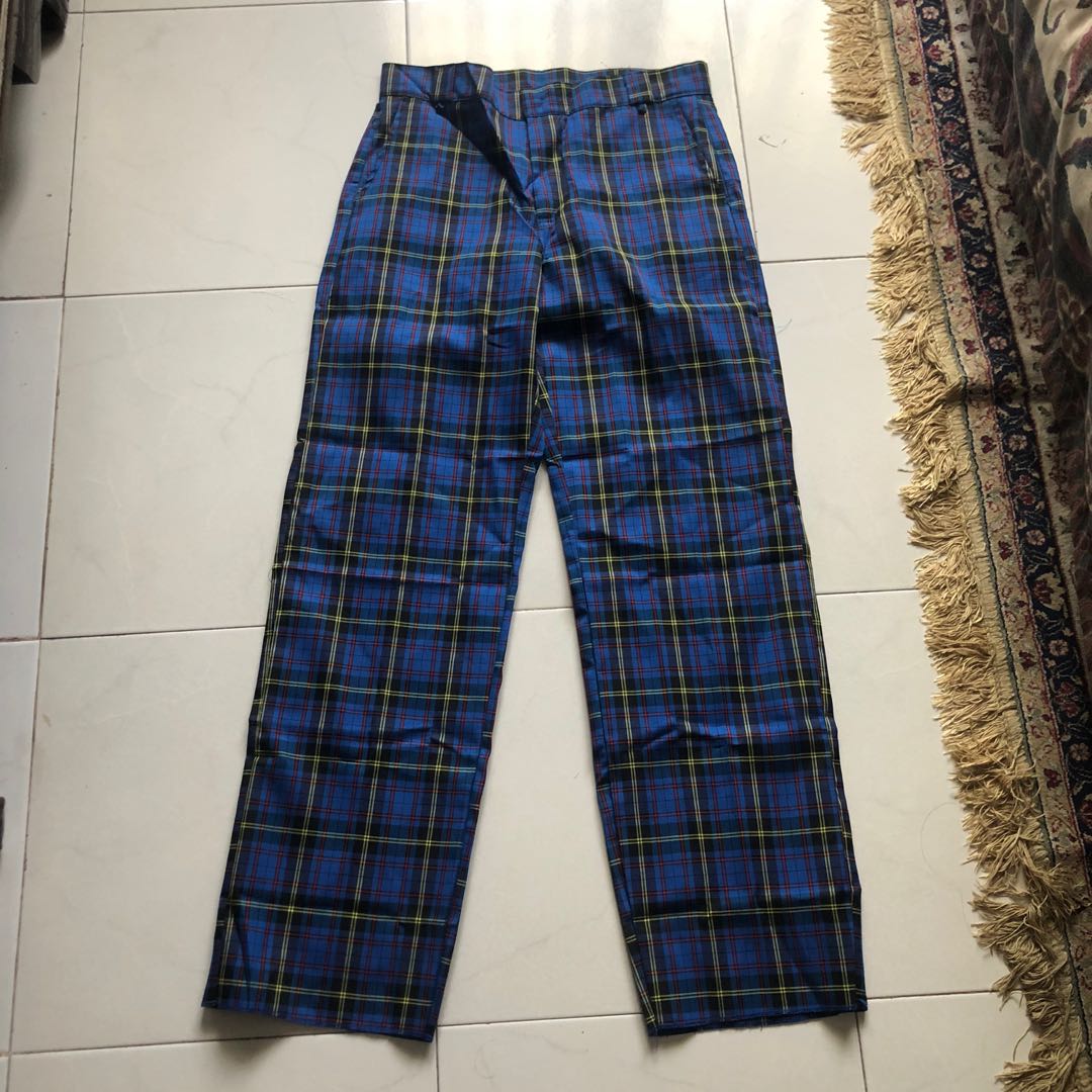 blue plaid tartan trousers pants celana 