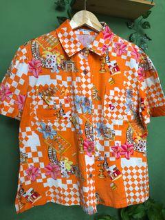 Orange checkered pattern vintage shirt / kemeja vintage / vintage top / vintage blouse / vintage pattern shirt / kemeja sultan