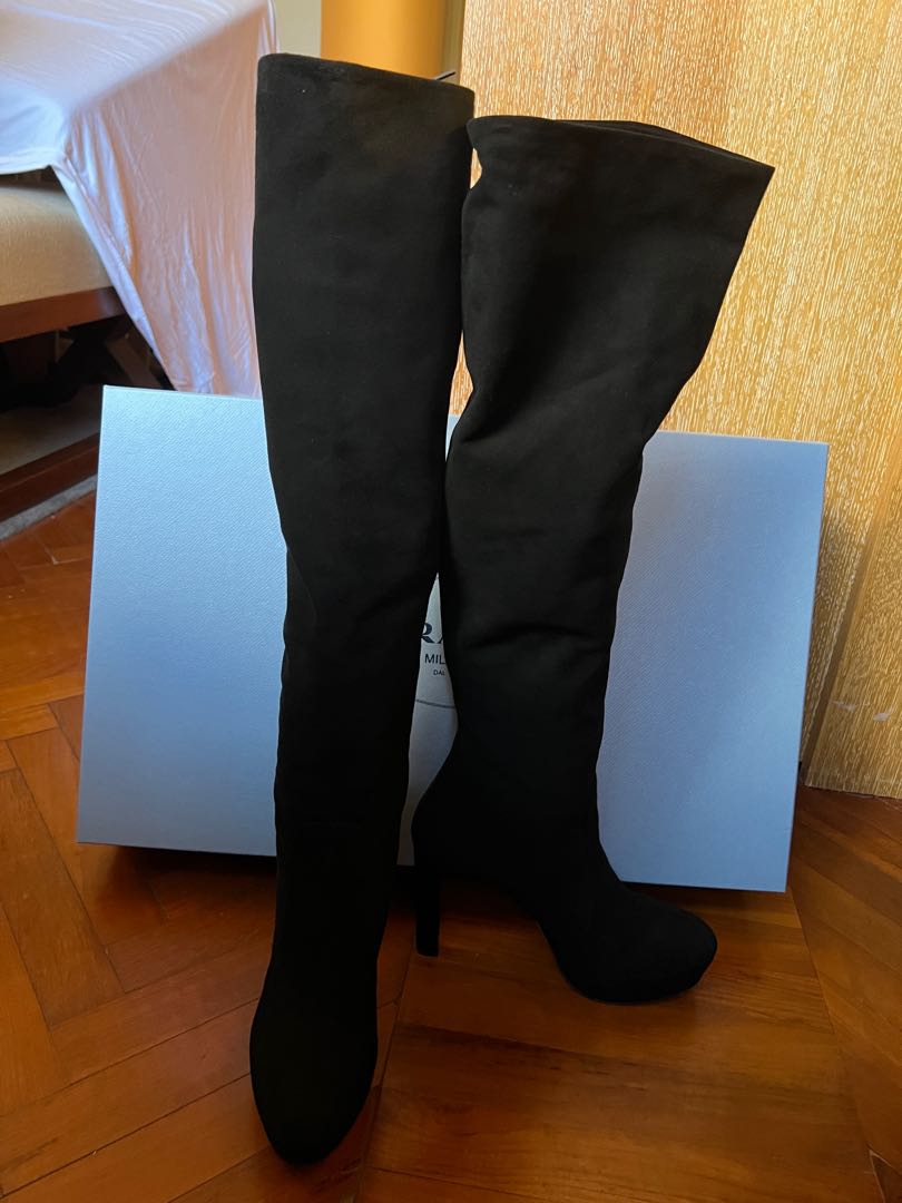 Black suede prada boots Clearance