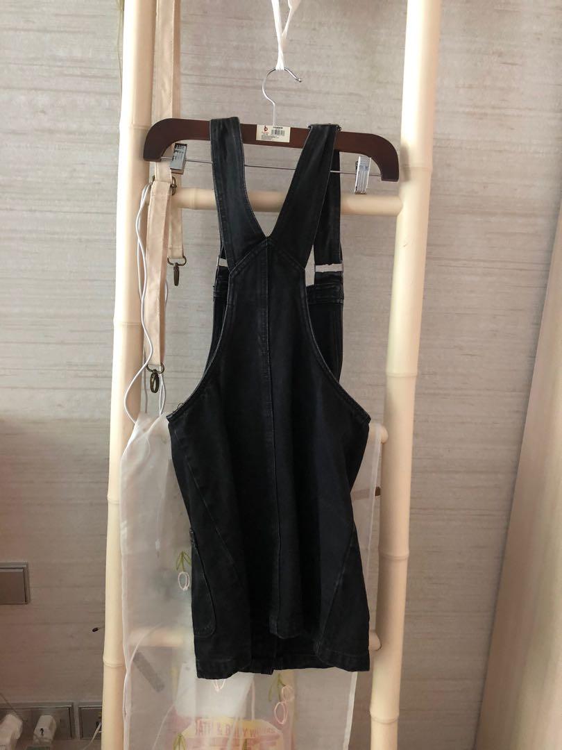 PULL BEAR Black Denim Dungaree overalls Dress
