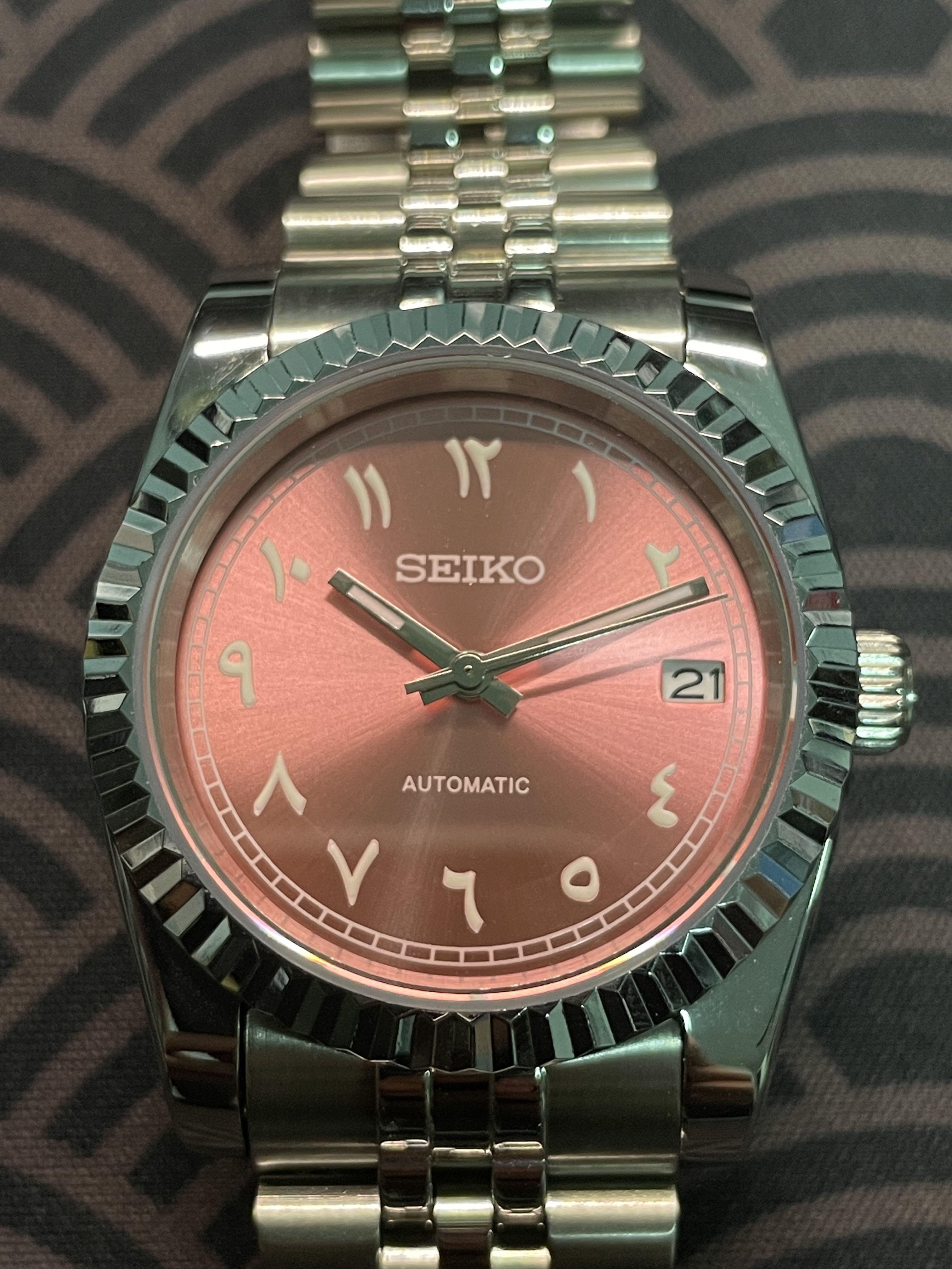 Seiko Custom Mod “Datejust Pink Arabic Numerals” 36mm case, Men's Fashion,  Watches & Accessories, Watches on Carousell