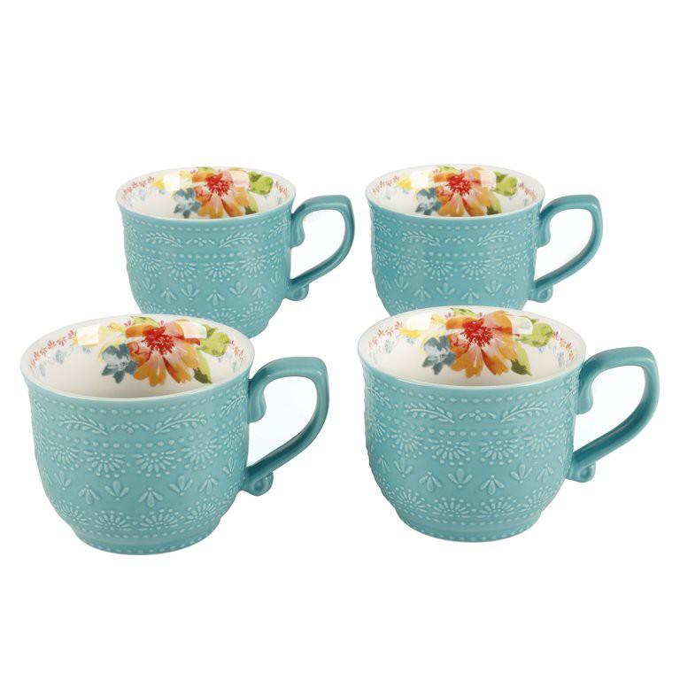 The Pioneer Woman Novelty Gingham Multi-Color Stoneware 16-oz Mugs, Set of 4