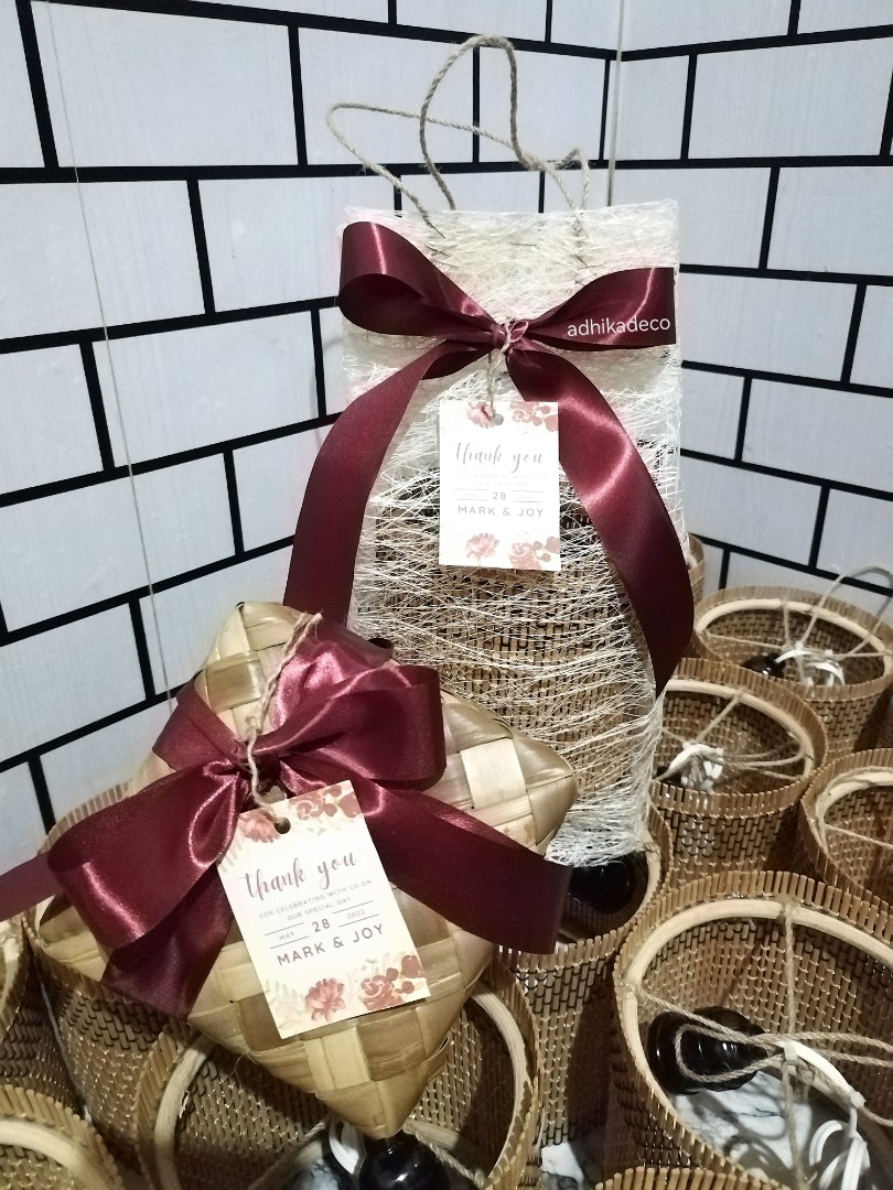 Wedding souvenir 6x6 inches kawayan lamp, Furniture & Home Living, Home Decor, Other Home Decor