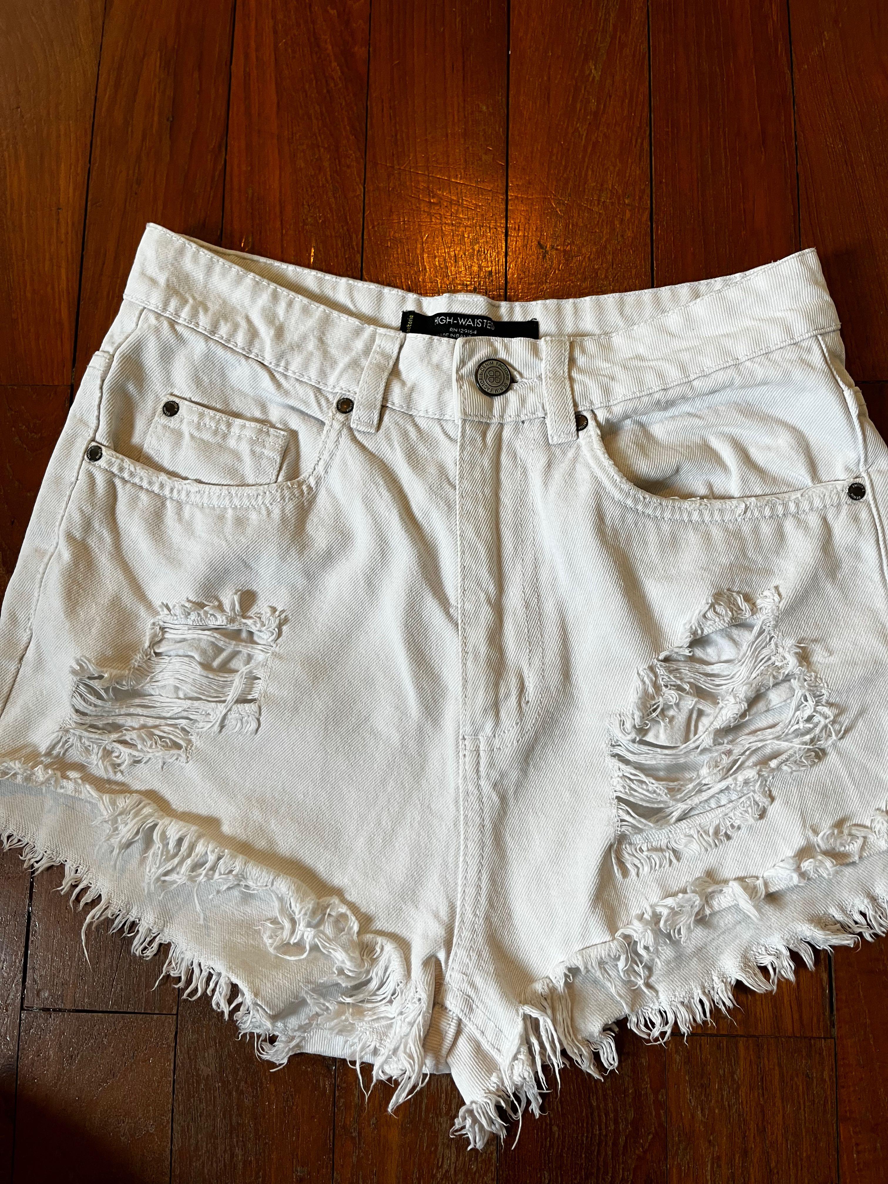white ripped denim shorts Women s Fashion Bottoms Shorts on