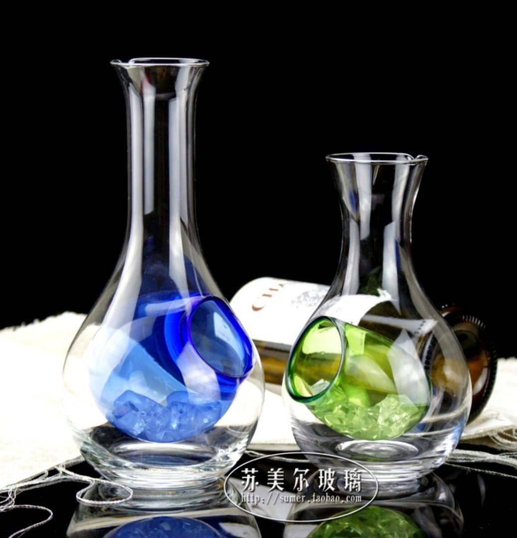 Wine Decanter with Glass Ice Chamber Chiller Compartment, Furniture