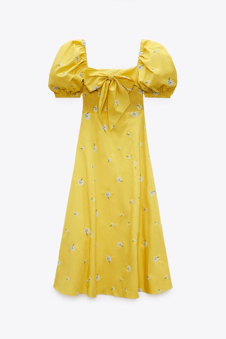 Zara yellow deals embroidered dress
