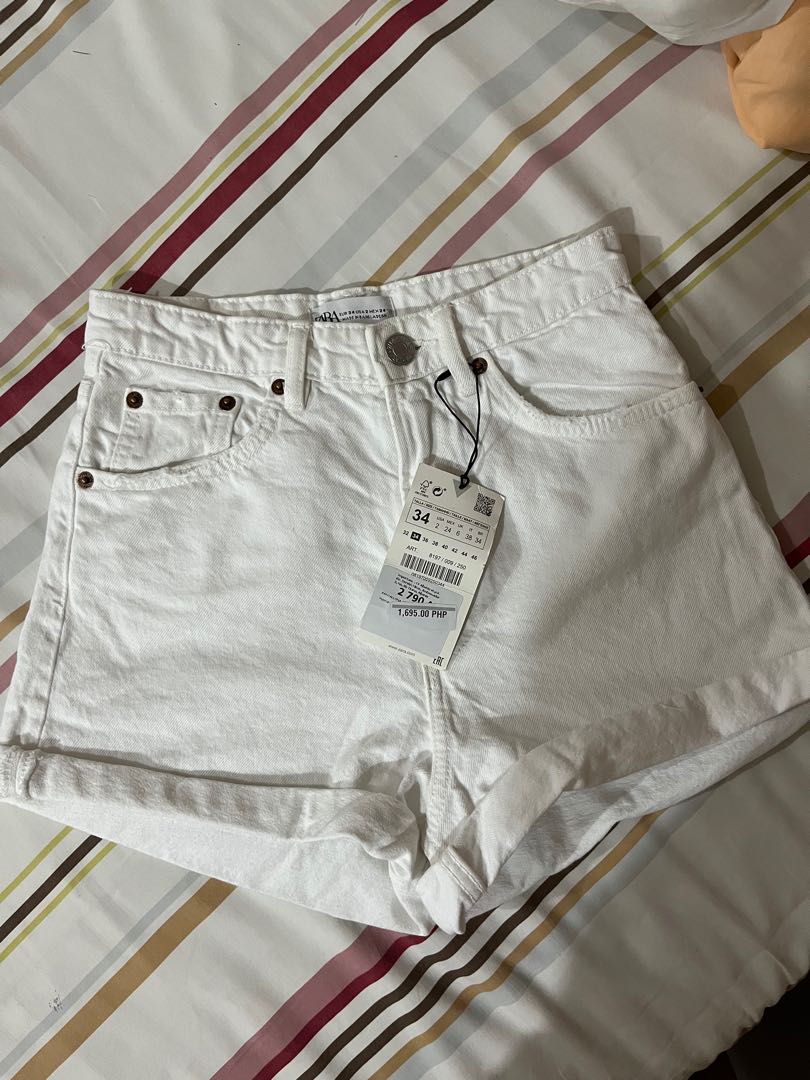 ZARA Mom Fit Roller Shorts (White 