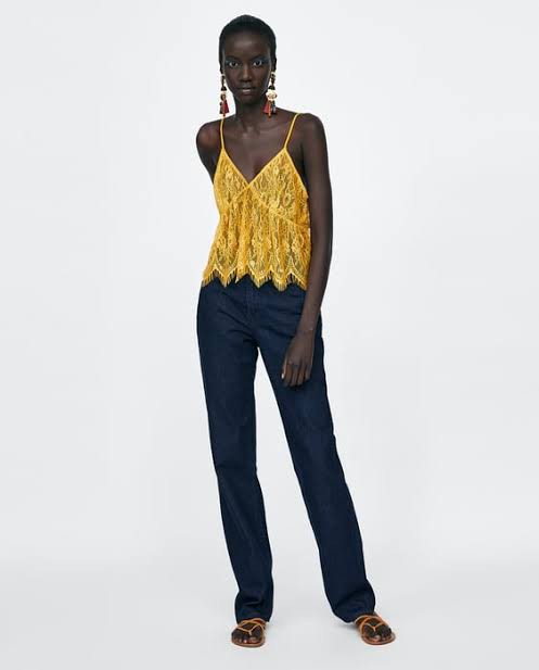 zara yellow lace top