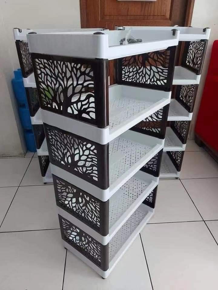 5 Layers Plastic Shelves with wheels, Furniture & Home Living