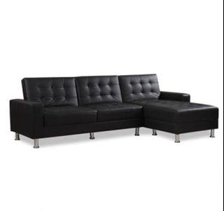包送貨 Alexis PU Leather L-Shape Sofa Bed 仿皮直尺梳化床 貴妃沙發床