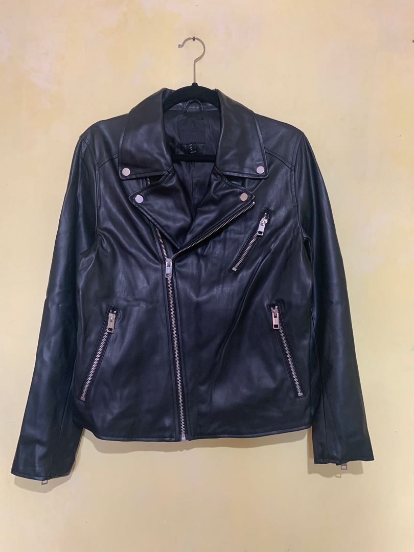 AUTHENTIC H&M MOTORCYCLE / MOTORIST LEATHER JACKET UNISEX FITS S TO M ...