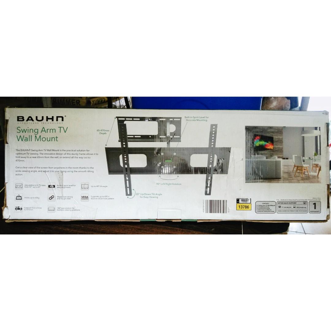 Bauhn Swing Arm TV Wall Mount (Category: Mounts & Holders) located in Rizal. Submitted by TheSweetSpotShoppe (Listing ID 1169106962, Image 3). Description: Adjustable to fit TV sizes from 32" up to 65" Holds up to 60kg Made from strong and tough steel Up to 40° tilt angle.