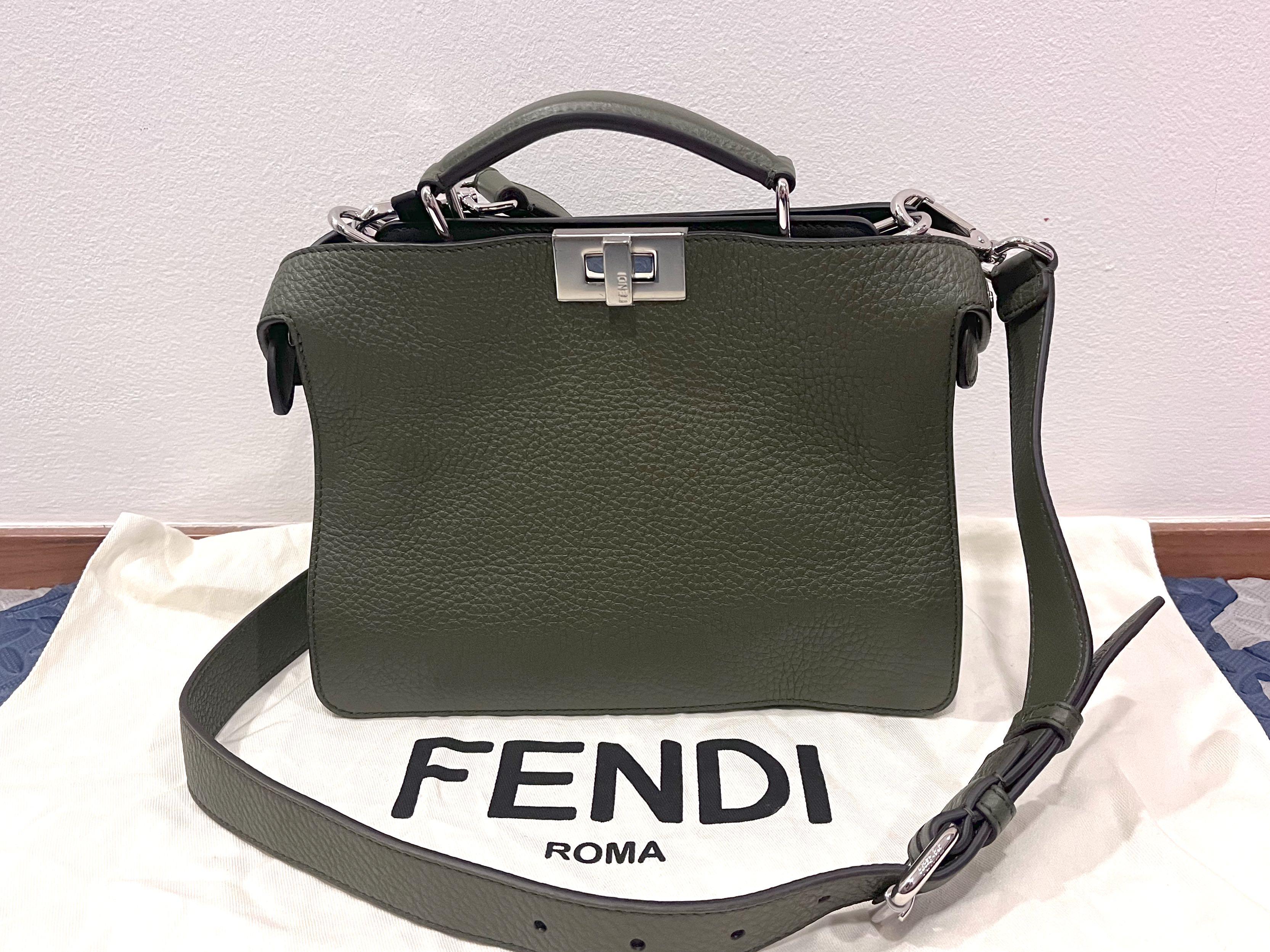 BNIB Fendi Peekaboo Mini Green Grained Leather Men Bag Brand New