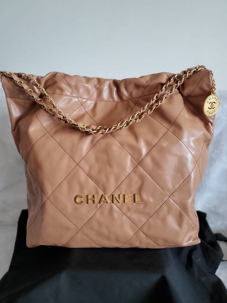 Chanel 22A caramel hobo bag medium, Luxury, Bags & Wallets on Carousell