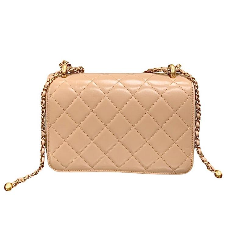 全新CHANEL雙金球22CM AS2649 杏色小牛皮Chanel Mini Flap Bag #BRAND 