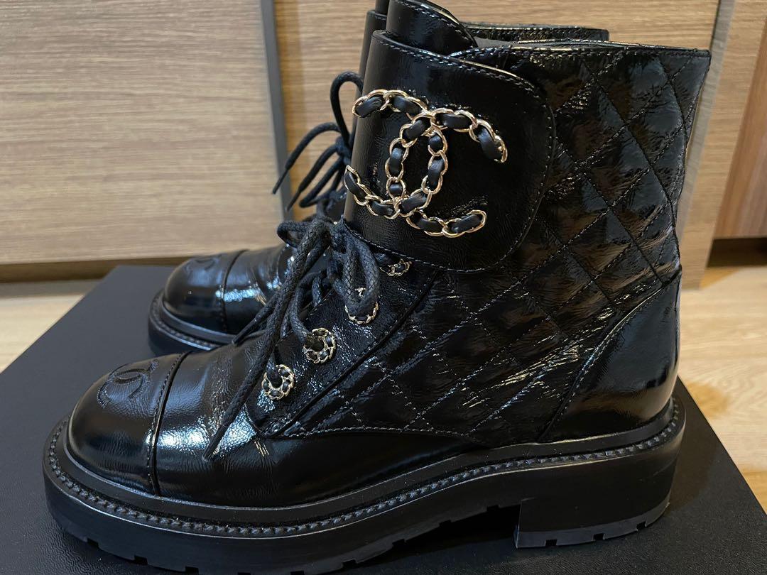 Chanel combat shiny calf leather boots size 37, Women's Fashion, Footwear,  Boots on Carousell