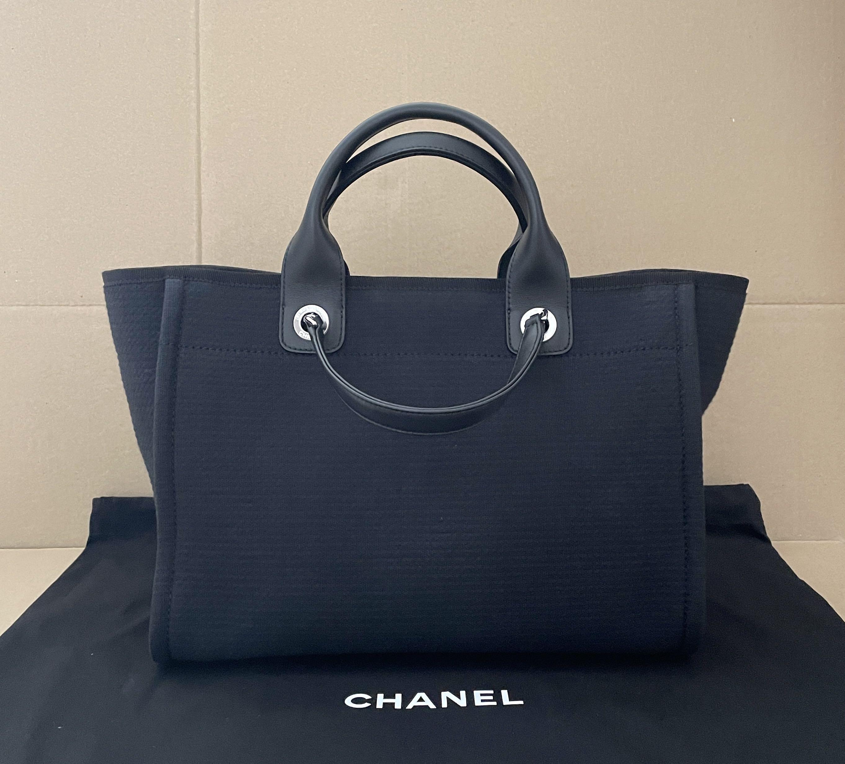 CHANEL Deauville Large Denim Shopping Tote Bag Dark Blue
