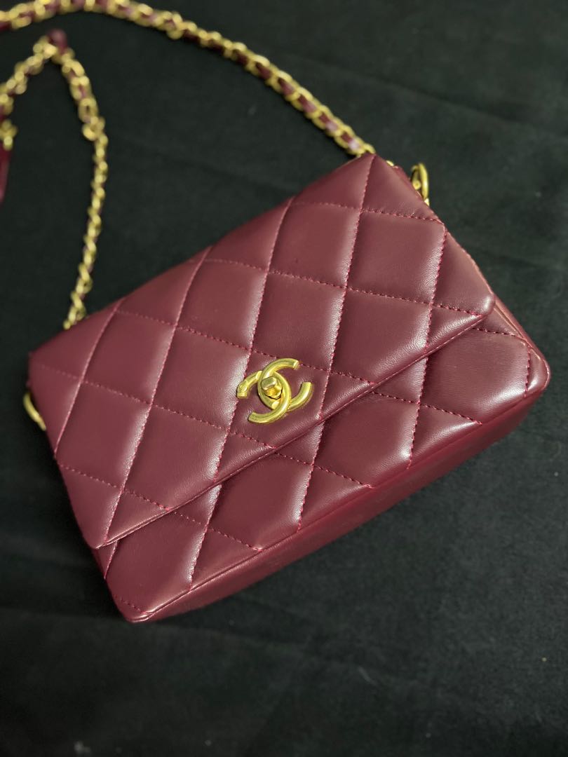 Chanel Maroon Quilted Patent Leather Maxi Classic Double Flap Bag Chanel   TLC