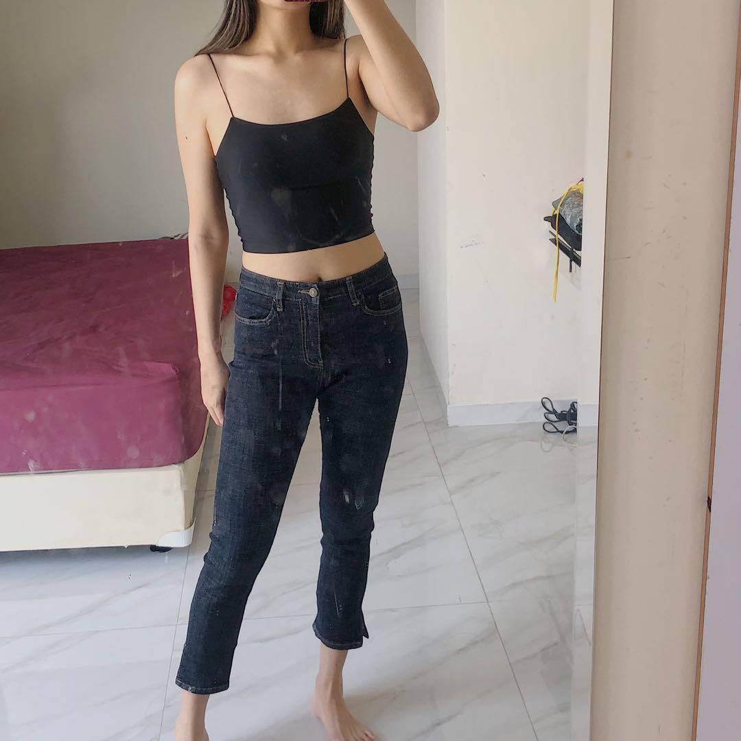 DARKBLUE DENIM PANTS JEANS, Fesyen 