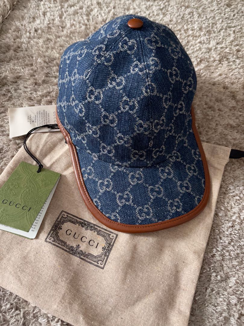 GUCCI topi gucci denim hat monogram hat 