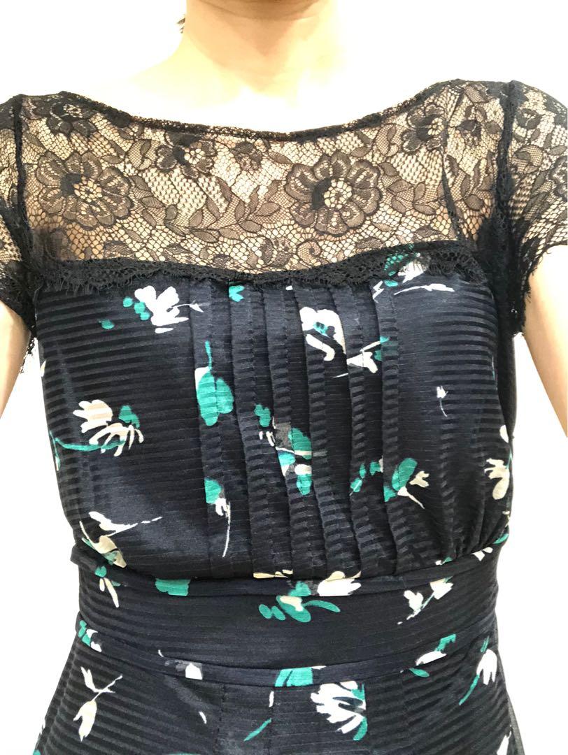 Kookai blue green floral black lace dress, Women's Fashion, Dresses & Sets,  Dresses on Carousell