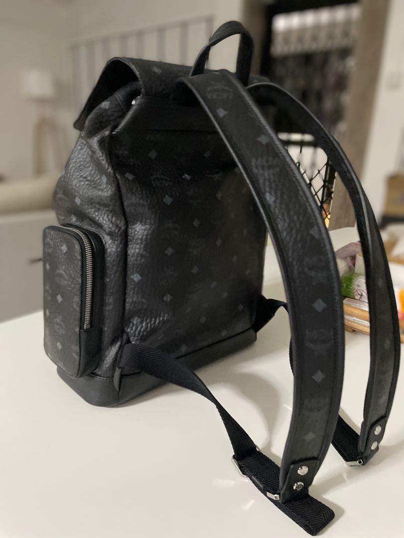 brandenburg backpack in monogram leather MCM Canvas Nappa Cubic Medium Black White 1832229 including robust buckle closures and leather drawstring fastening for steadfast security. Brandenburg Backpack in Visetos (Men)
