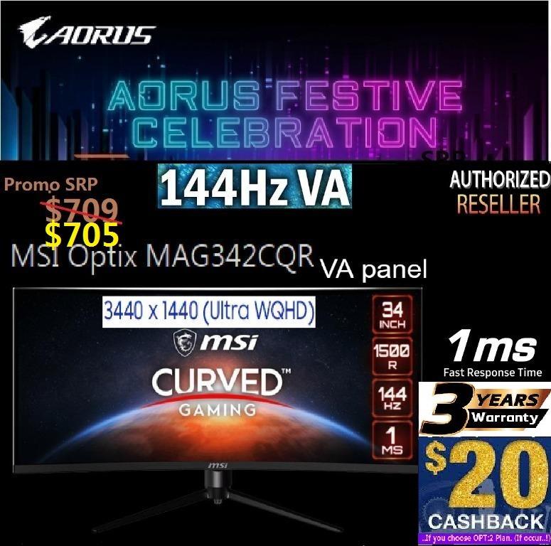 Monitor gaming - MSI Optix MAG342CQR, 34 , UWQHD, 1 ms, 144 Hz, Negro