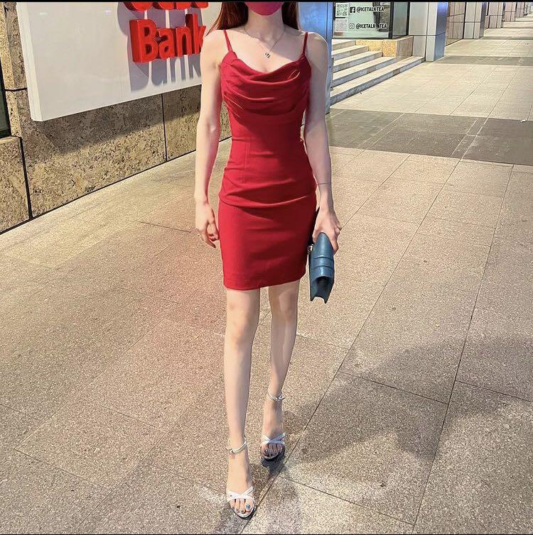 Nimisski Korean Bodycon red Dress