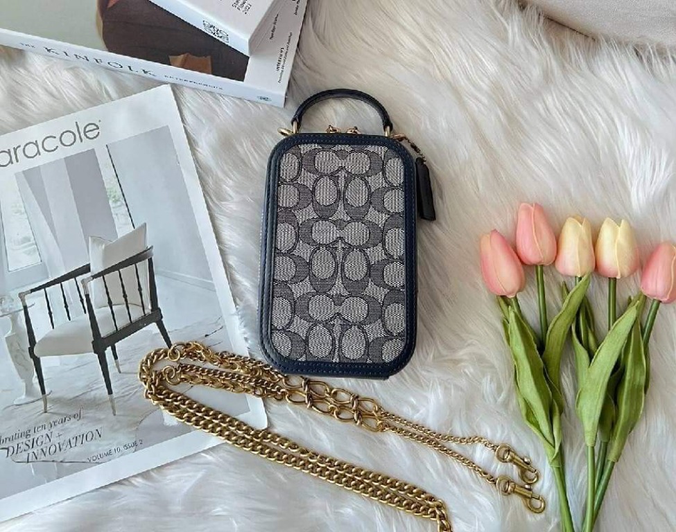 Original Coach Alie Camera Bag In Signature Jacquard 4866 Navy Blue, Women's Fashion, Bags