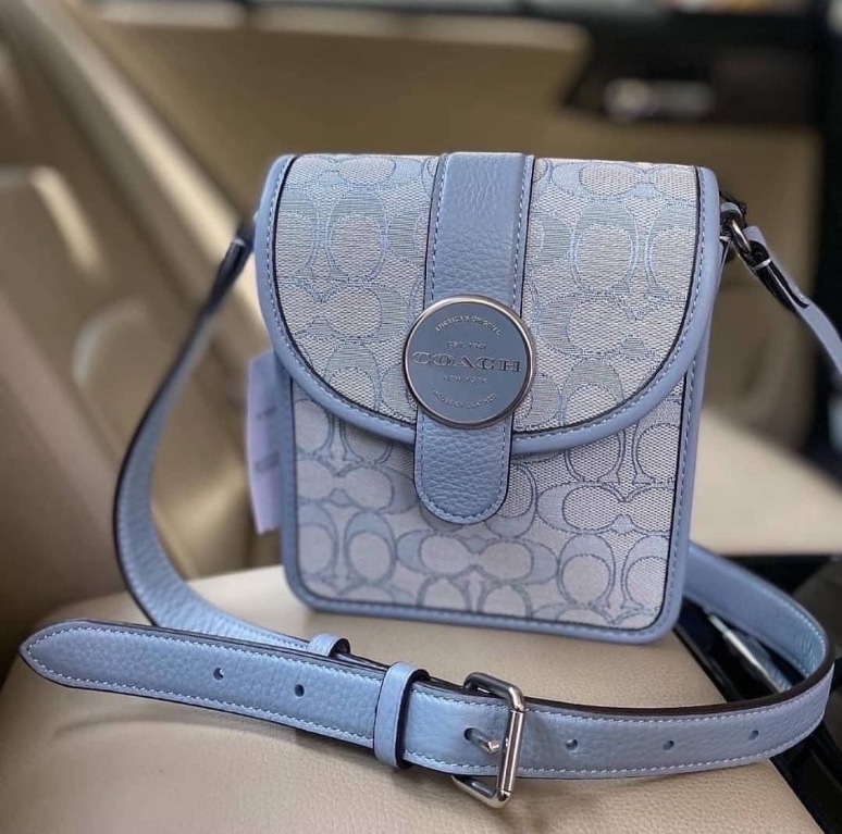 Coach Brown/Blue Signature Canvas and Leather North/South Lonnie Crossbody  Bag