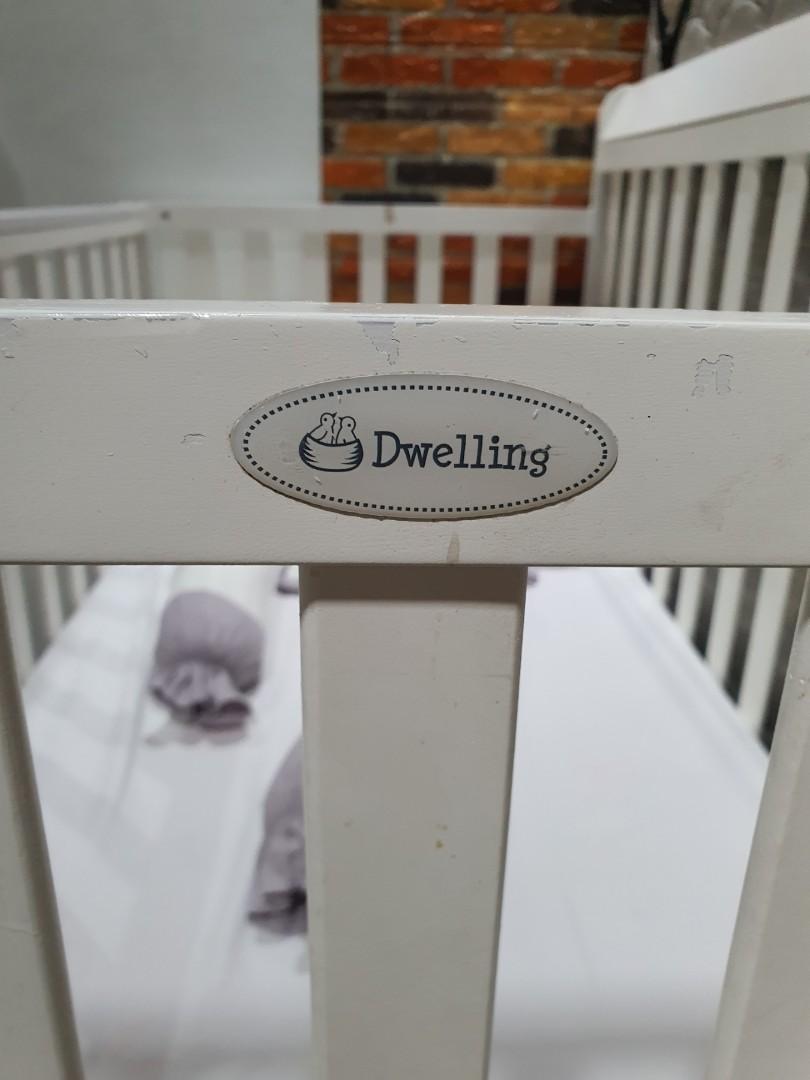 Preloved Wooden Convertible Crib in White Dwelling Brand, Babies & Kids