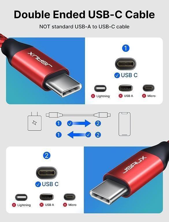 JSAUX USB C to USB C 60W Cable, 2-Pack 6.6ft