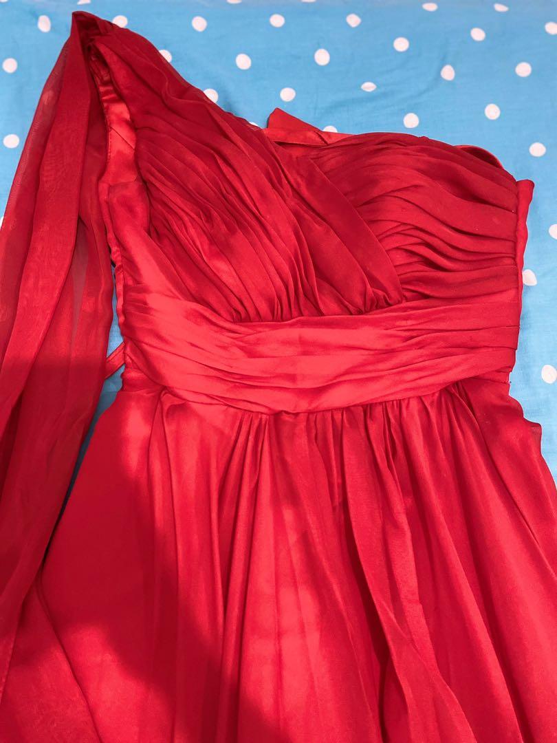 Red Long Dress, Fesyen Wanita, Pakaian 