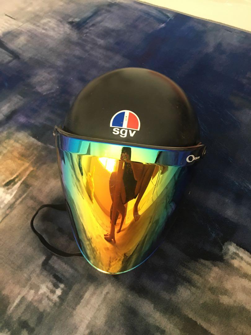 SGV Matte Black Helmet Motor Rainbow Visor by Ocean, Auto Accessories