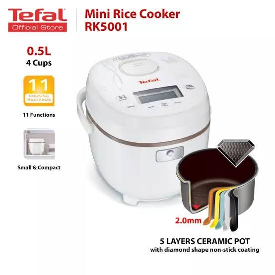 Tefal Mini digital rice cooker RK5001 (Category: Other Kitchen Appliances) located in Rizal. Submitted by zaldybanan (Listing ID 1169146355, Image 2). Description: okTefal Mini Digital RK5001 Expert in brown rice 420 watts, 4 cups capacity, intelligent cooking, 11 cooking functions with instant noodle program, 2.0mm/5 layer ceramic pot with diamond shape interior coating, 24 hrs delayed start, 24 hrs automatic keep warm, removable steam inner lid