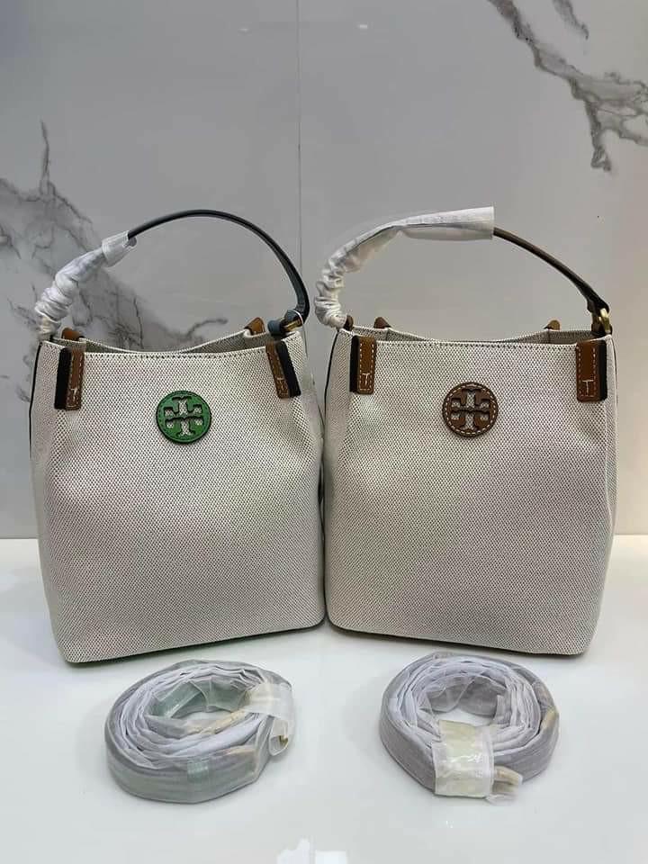 Free shipping❣Authentic Tory Burch Blake Canvas Bucket Bag, Luxury, Bags &  Wallets on Carousell