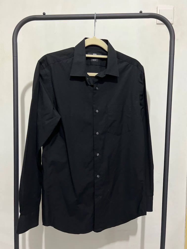 Uniqlo Mens Black Button Up Long Sleeve Shirt, Men'S Fashion, Tops & Sets,  Tshirts & Polo Shirts On Carousell