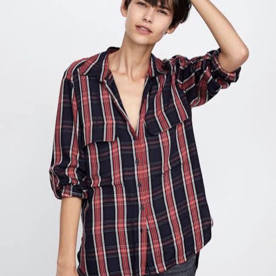 ZARA PLAID SHIRT, Fesyen Wanita 