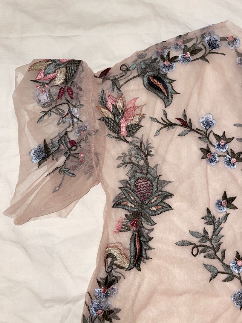 Zara Sheer embroidered floral top Women s Fashion Tops Other
