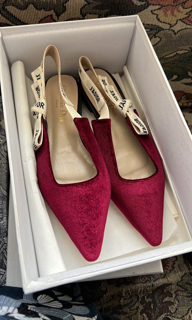 authentic CHRISTIAN DIOR red velvet slingback sandals Women s