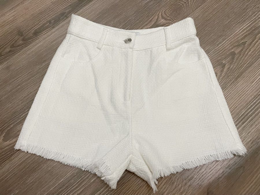 Bershka Tweed Fringe Hem Shorts