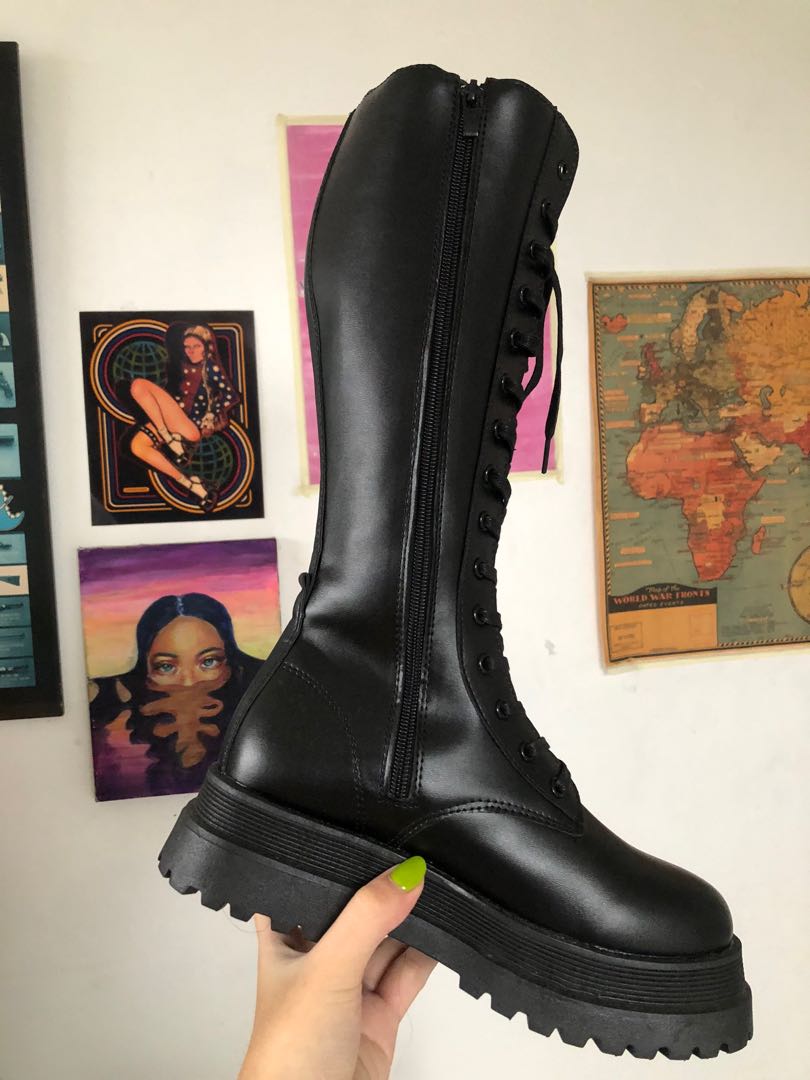 black below knee high platform boots 